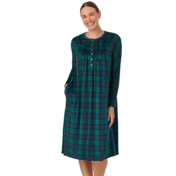 Aria Collection Green Plaid Women’s M/L nightgown Long Sleeve - Picture 1 of 7